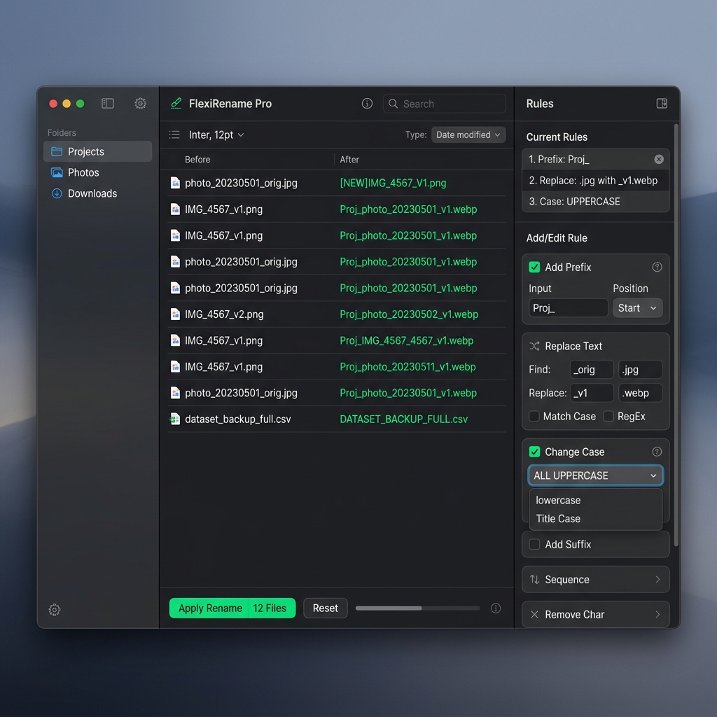 Step 2: Add rename rules with live preview